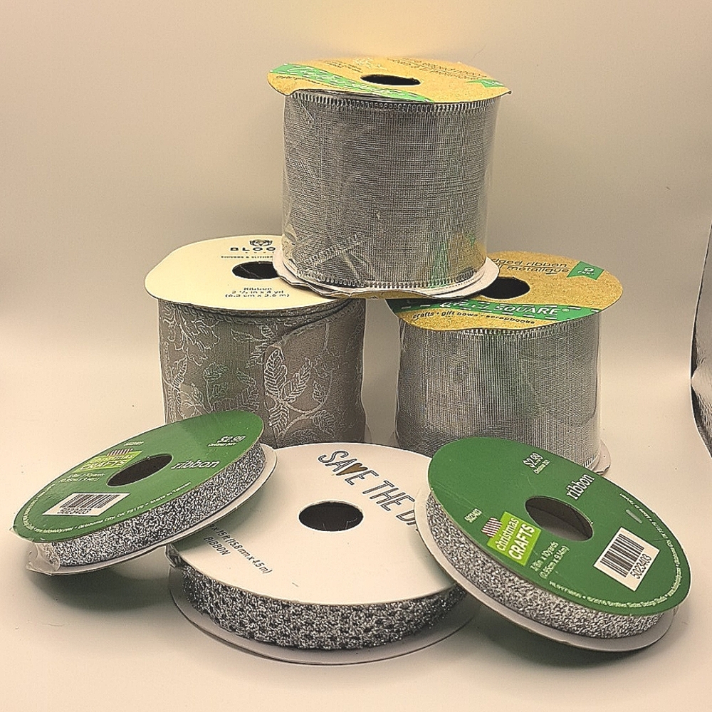 6 Silver Metalic Christmas Craft Ribbons